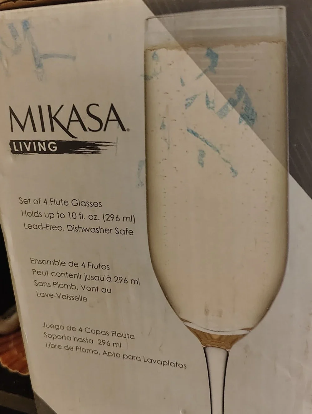 Mikasa Living Mia Glass Champagne Flutes Set of 4 NIB